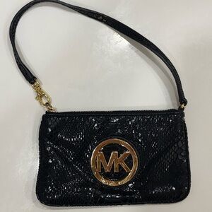 Michael Kors Fulton Snakeskin Print Leather Wristlet
